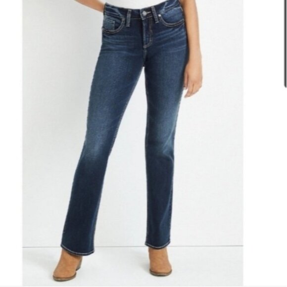 Silver Jeans Denim - Silver Suki Jeans Mid Rise Western Bootcut Denim Dark Wash Stretchy Size 27 Long